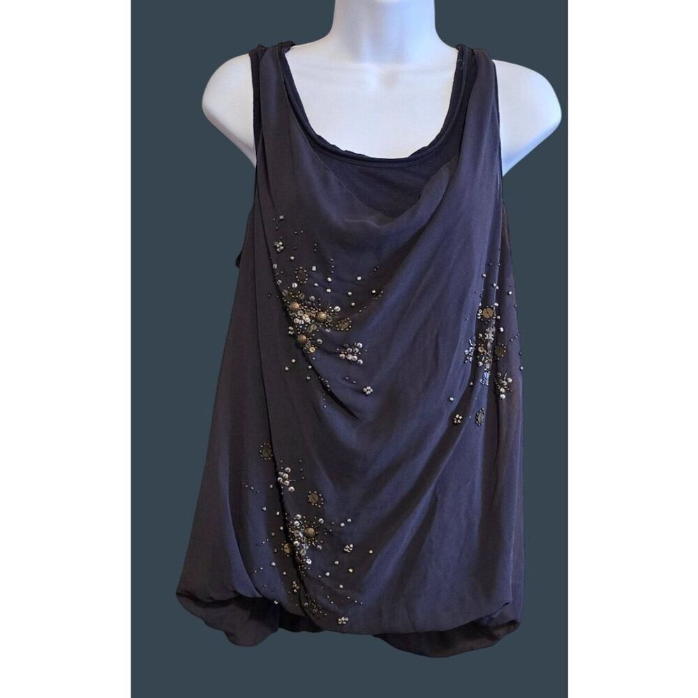 Embellished Tank Top Black/Gray Large blouse date night coquette chic